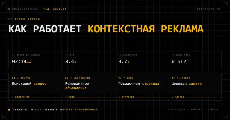 Как работает контекстная реклама: схема потока от запроса до заявки