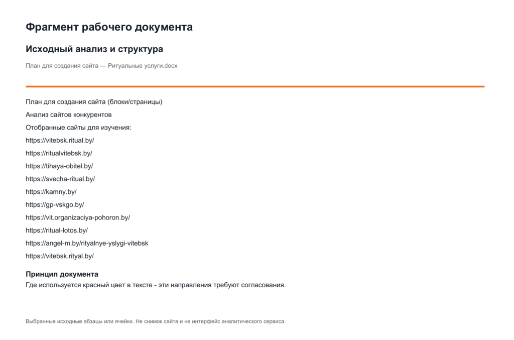 План структуры сайта ритуальных услуг